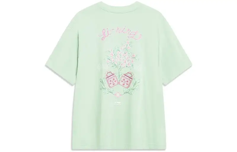 Li Ning Sports Trendy Collection T Shirts Women's Bamboo Green Crew Neck Moderate Straight Fit