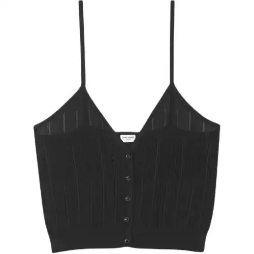 SAINT LAURENT Striped V Neck Knitted Tank Top