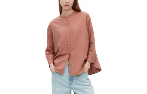 UNIQLO Shirts Women's Camel Stand Collar Moderate Shirt