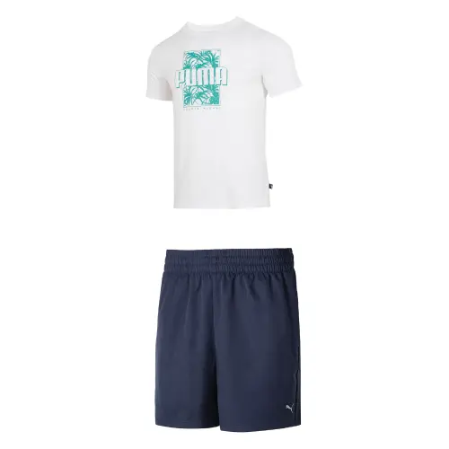 PUMA Casual Sportswear Men's White+Blue Crew Neck Moderate
