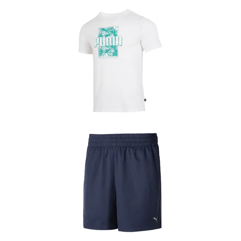PUMA Casual Sportswear Men's White+Blue Crew Neck Moderate