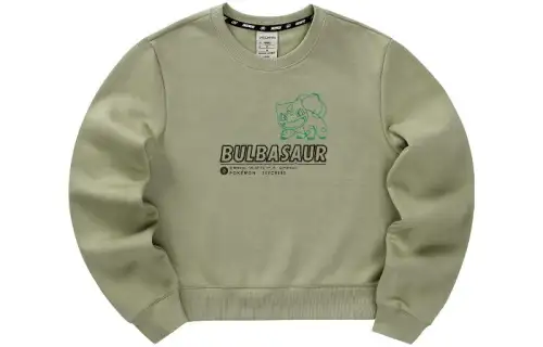 Skechers X Pokemon Sweatshirts Women's Green Khaki Crew Neck Moderate Regular