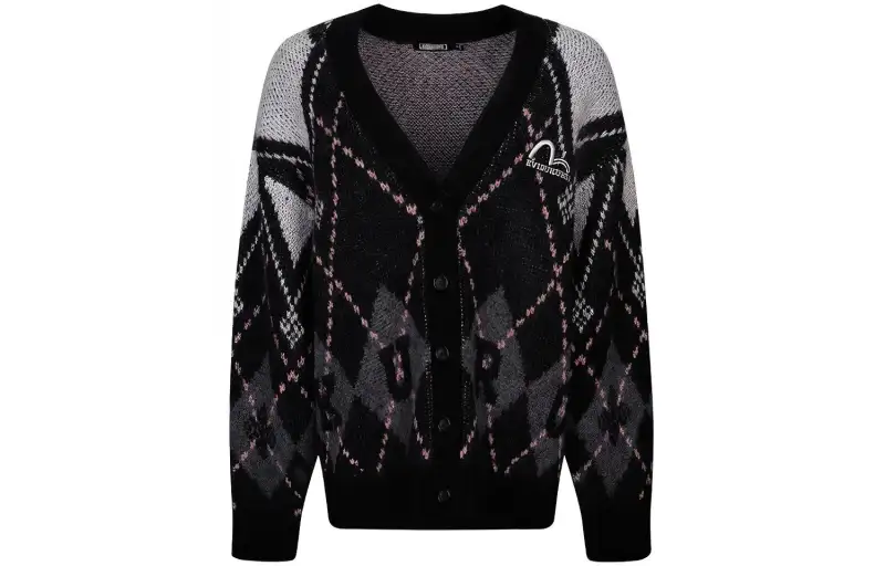 EVISU Knitwear Women's Black V Neck Moderate Cardigan