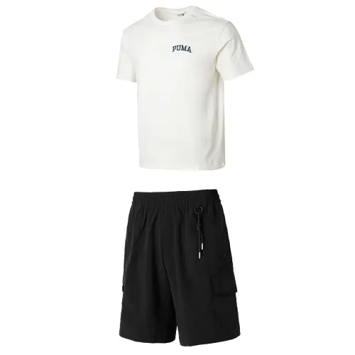 PUMA Casual Sportswear Men's White+Black Crew Neck Moderate