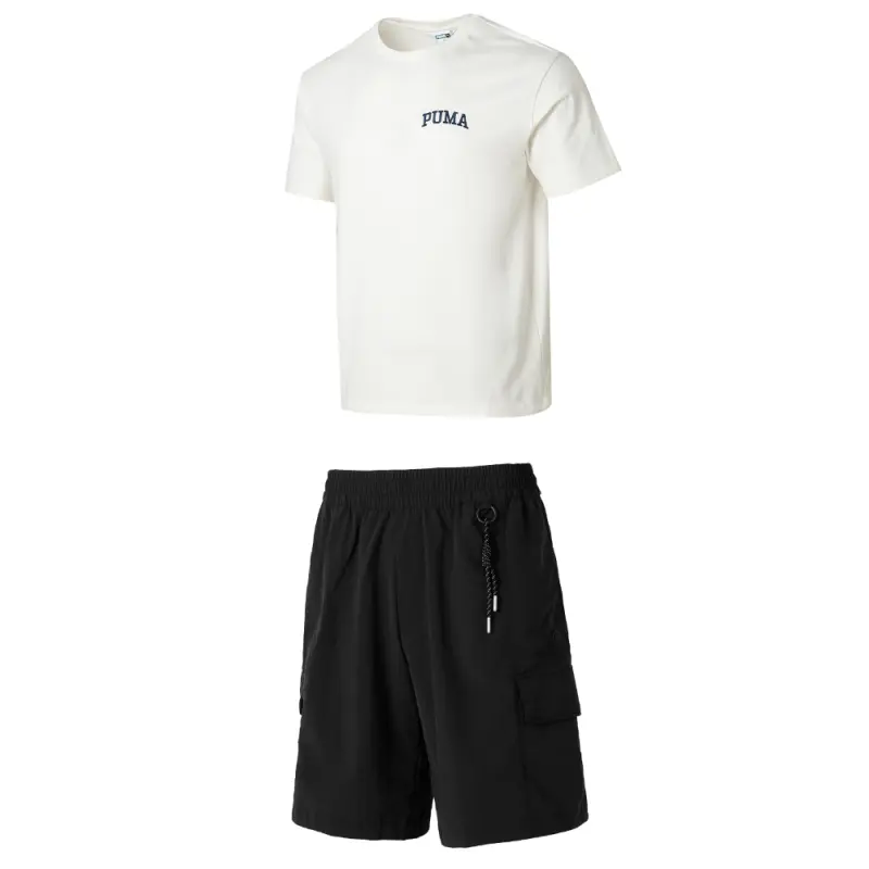 PUMA Casual Sportswear Men's White+Black Crew Neck Moderate