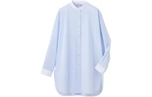 UNIQLO X INES DE LA FRESSANGE UNIQLO X Ines De La Fressange Shirts Women's Aqua Blue Stand Collar Moderate Shirt