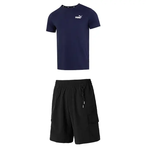PUMA Casual Sportswear Men's Blue+Black Crew Neck Moderate