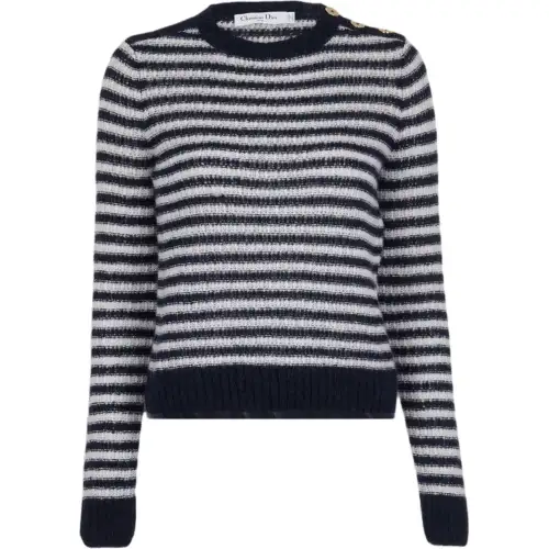 DIOR Knitwear Women's Marine Blue White Crew Neck Moderate Other