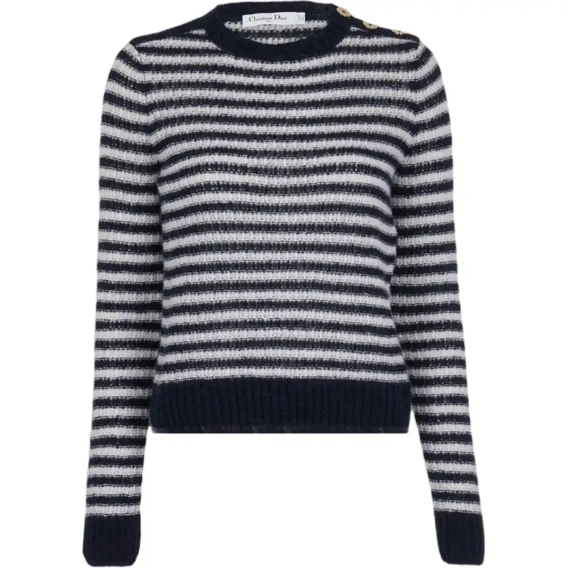 DIOR Knitwear Women's Marine Blue White Crew Neck Moderate Other