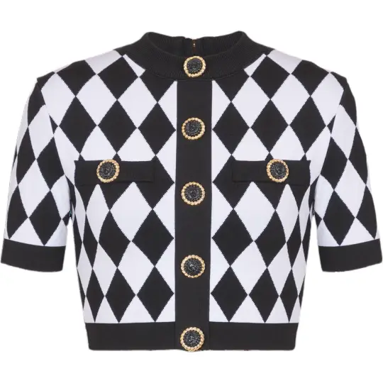 BALMAIN Diamond Patterned Knitted Cropped Top
