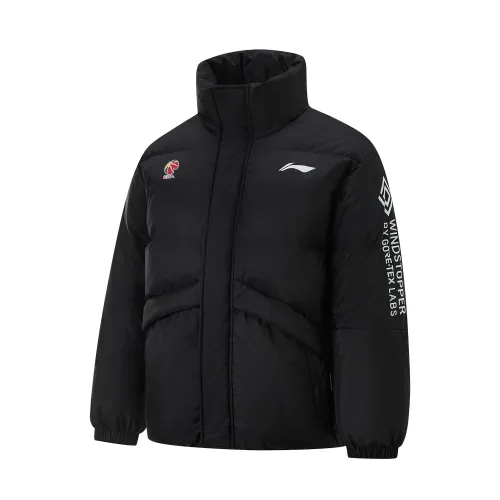 LiNing Li Ning CBA Series 24 Season Letters Waterproof, Comfortable, Cold Resistant and Warm Winter Outdoor Leisure Versatile Hooded Gore-tex Short Basketball Jersey Men's Black