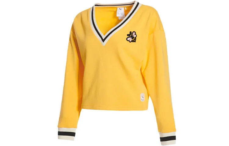 PUMA Knitwear Women's Yellow V-neck Moderate Base Layer