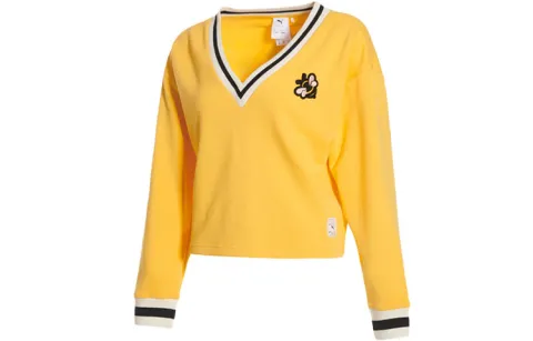 PUMA Knitwear Women's Yellow V-neck Moderate Base Layer