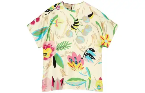 GUCCI T Shirts Women's Ivory White Crew Neck Moderate Straight Fit