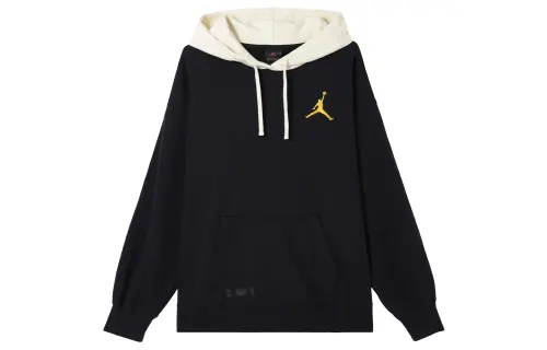 Jordan Flight Logo Print Drawstring Hooded Fleece Lined Long Sleeved Sweatshirt Women's Black