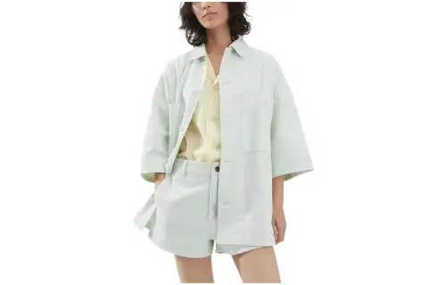 UNIQLO U Collection Shirts Women's Light Blue Lapel Moderate Shirt