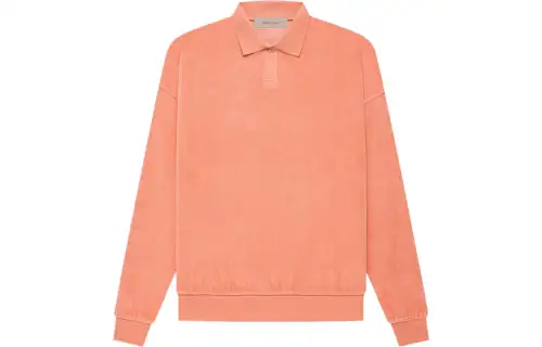 Fear of God Essentials FW22 Womens Velour LS Polo Coral Velvet Solid Color Long Sleeve Polo Shirt Women's Coral Red