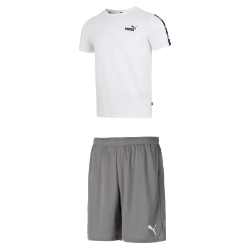 PUMA Casual Sportswear Men's White T Shirt+Gray Shorts Crew Neck Moderate