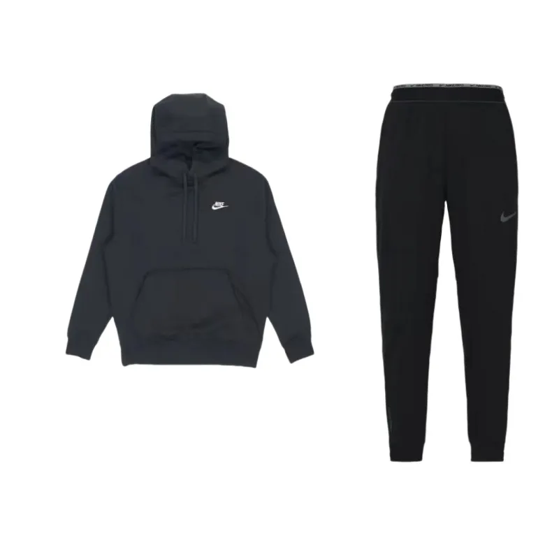Nike Sportswear Club Fleece Thermal Pullover Fleece Lined Hooded Top Knitted Fabric Elastic Cuff Pants Sweatshirt Set