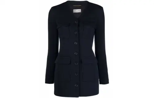 SAINT LAURENT Coats Women's Blue V Neck Moderate Other