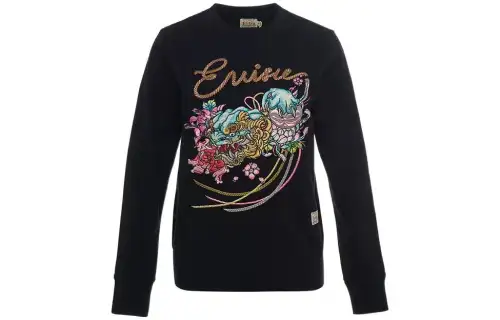 EVISU Sweatshirts Women's Black Crew Neck Moderate Regular