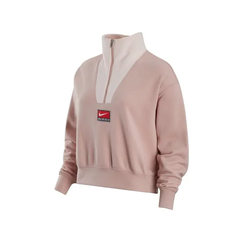 Nike Sweatshirts Women's Pink Half-open Collar Moderate Straight Fit