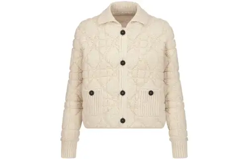 DIOR Knitwear Women's White Lapel Moderate Cardigan