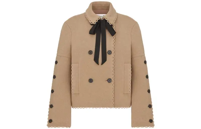 DIOR Laine Vierge Double Face Bouclette Beige Jackets & Coats Women's Brown
