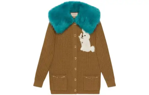 GUCCI Chinese New Year Knitwear Women's Camel Lapel Moderate Cardigan