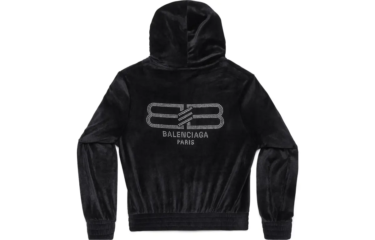 Balenciaga Bb Paris Strass Zip Up Fitted Hoodie Black