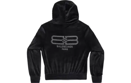 Balenciaga Bb Paris Strass Zip Up Fitted Hoodie Black