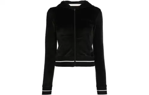 PALM ANGELS Stripe Trim Chenille Zip Hoodie Black
