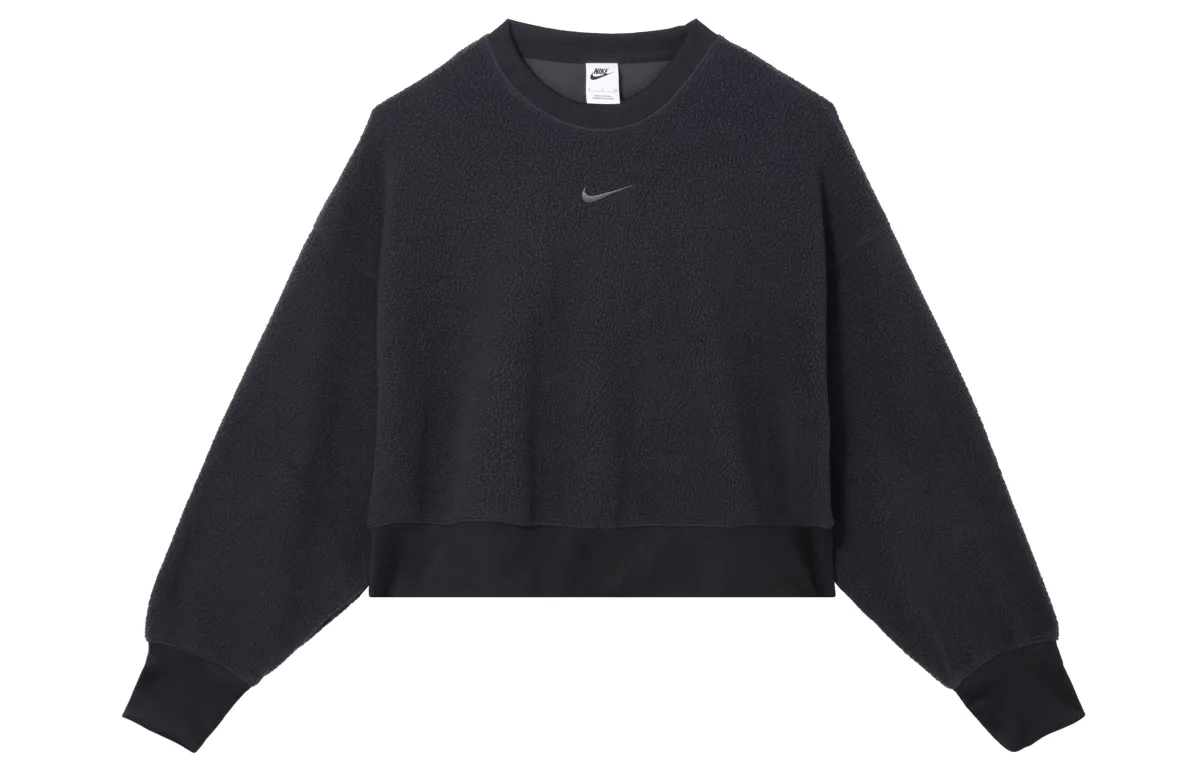 Nike Women'ss Logo Print Crewneck Pullover Sweatshirt Black