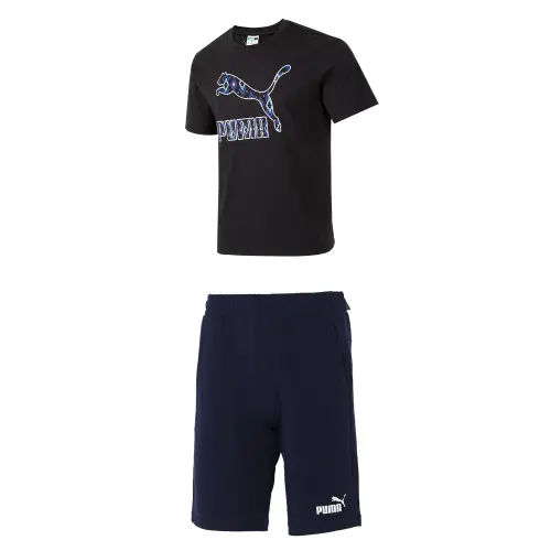 PUMA Casual Sportswear Men's Black+Blue Crew Neck Moderate