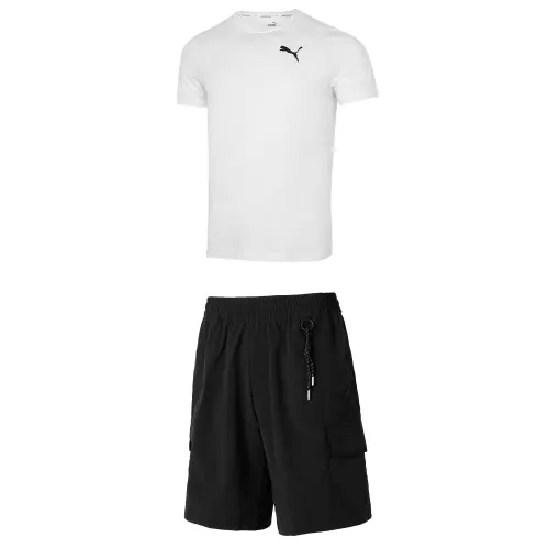 PUMA Casual Sportswear Men's White+Black Crew Neck Moderate