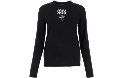 MIU MIU Drop Shoulder Sleeve T Shirt Women's Black