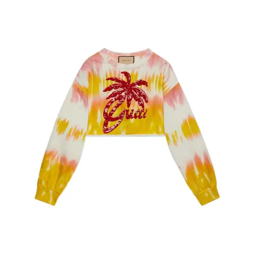 GUCCI Tie Dye Cotton Jersey Sweatshirt Yello Pink White