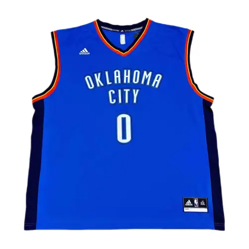 Adidas NBA Oklahoma City Thunder Westbrook Thunder No. 0 Away Pullover V-neck letter comfortable sleeveless basketball vest, same style for men and women, blue