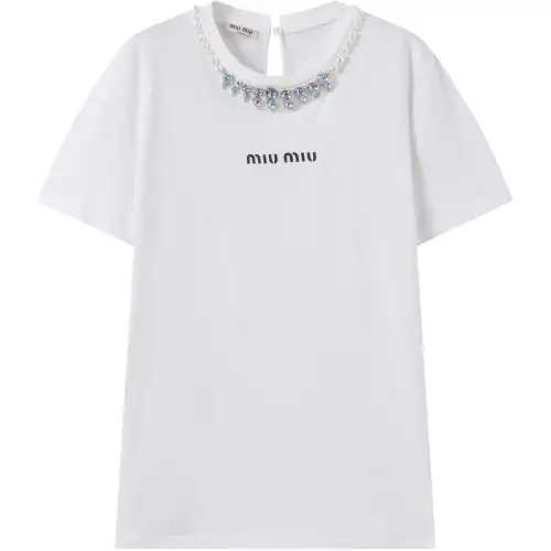 MIU MIU T Shirts Women's White Crew Neck Moderate Straight Fit