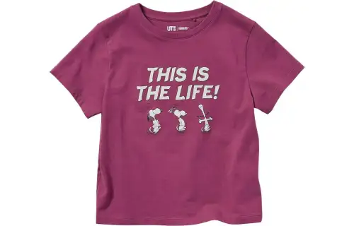 UNIQLO X SNOOPY PEANUTS T Shirts Women's Dark Red Crew Neck Moderate Straight Fit
