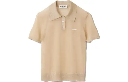 MIU MIU Polo Shirts Women's Gold Polo Collar Moderate Straight Fit