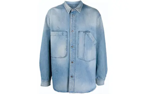 DIESEL Shirts Men's Blue Lapel Moderate Denim
