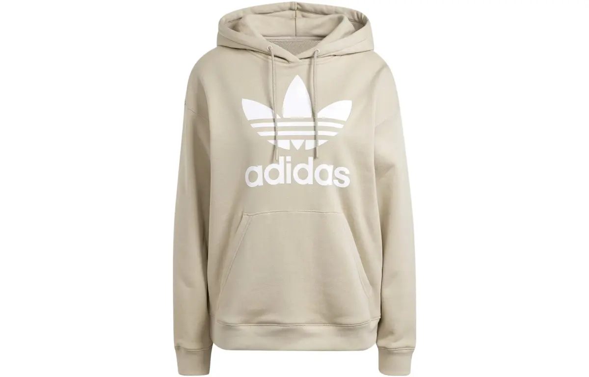 Adidas Originals Trefoil Sweatshirts Women's Beige Hooded Moderate Straight Fit