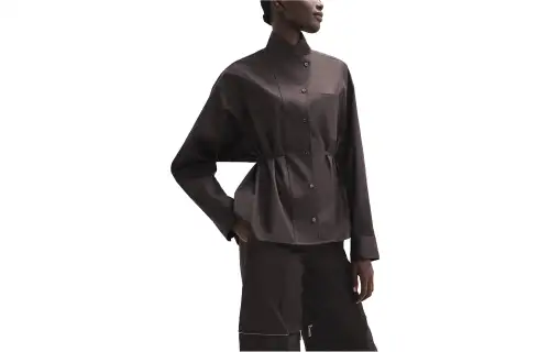 HERMES Shirts Women's Ebony Brown Stand Collar Moderate Other