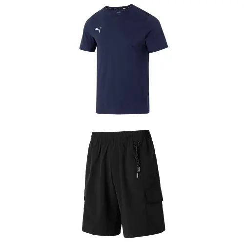 PUMA Casual Sportswear Men's Blue+Black Crew Neck Moderate