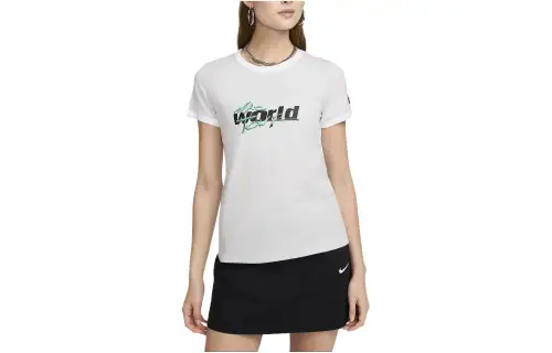 Nike T Shirts Women's White Crew Neck Moderate Straight Fit