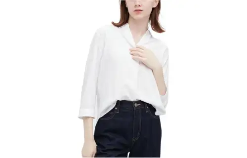 UNIQLO Shirts Women's White Half Open Collar Moderate Shirt