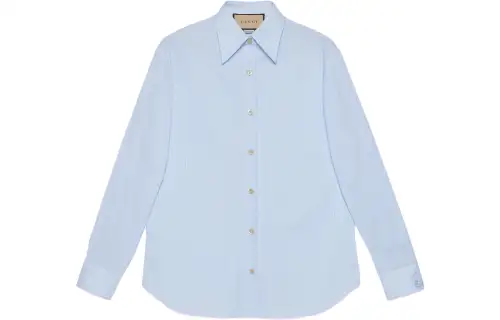 GUCCI Shirts Women's Blue Pointed Collar Moderate Shirt