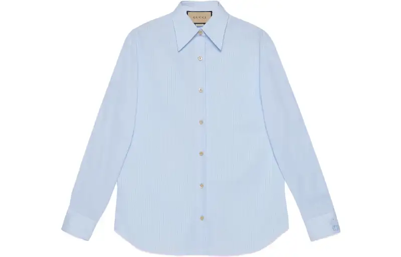 GUCCI Shirts Women's Blue Pointed Collar Moderate Shirt