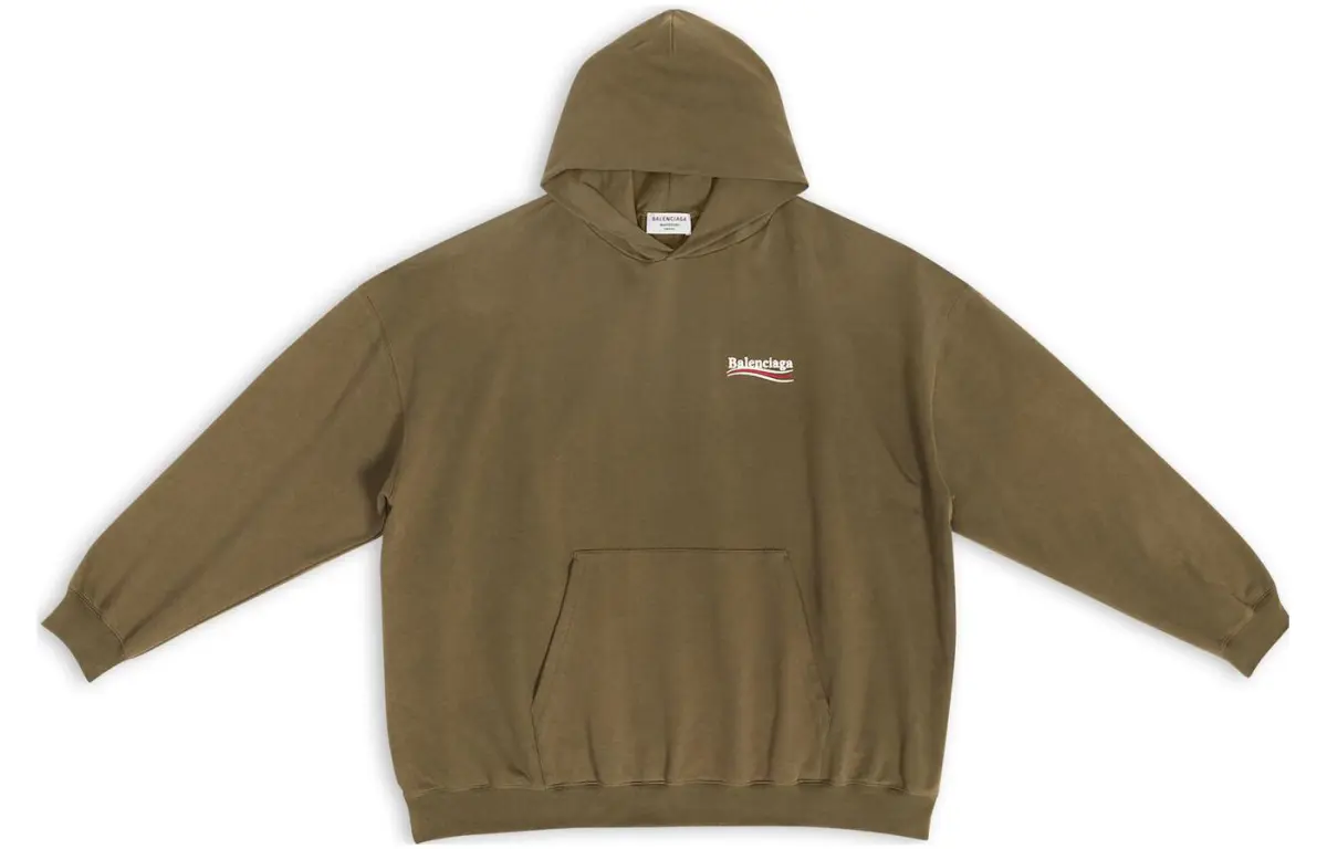Balenciaga Campaign Logo Embroidered Oversized Hoodie Military Green